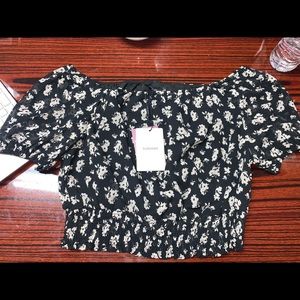 black chiffon floral off the shoulder top